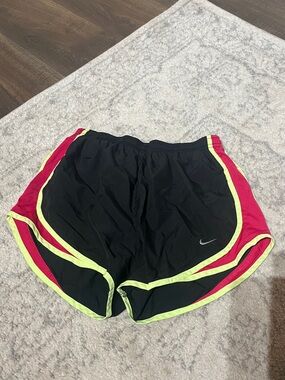 Nike Tempo Black Shorts with Pink Panels and Neon Trim